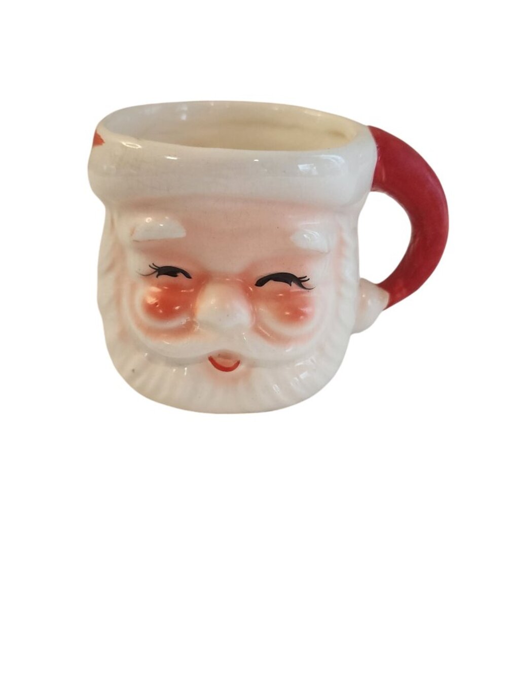 3" Vtg Christmas LEGO Squinting Santa Face Head Mug Cup Winking MCM Japan